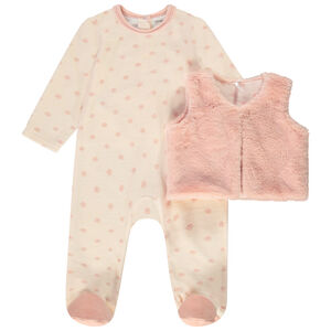 Ensemble gilet effet fourrure + dors-bien pour bébé fille avec ouvertures différentes selon l'âge 