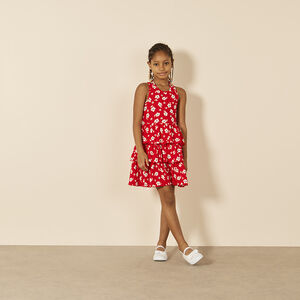 Mouwloze bedrukte en geruchede jurk met gekruiste rug voor meisjes 