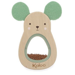 Rammelaar Muis met geluid in hout Beige/Groen 