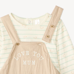 Set jongens baby: salopette + t-shirt met lange mouwen met berenmotief 