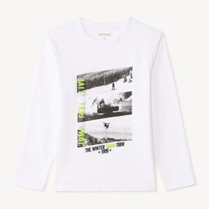 T-shirt met lange mouwen voor jongens met fotoprint snowboard 