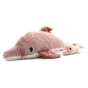 Peluche moyenne/grande Ptipotos Maman dauphin et son bébé rose 