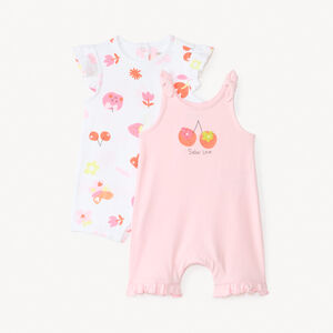 Set van 2 korte rompers met kersenschema voor meisjes. 