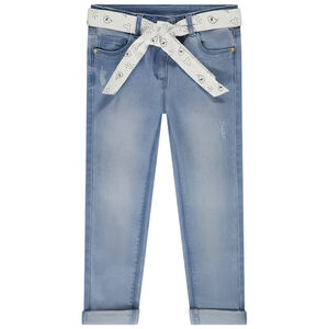 Jean slim avec ceinture imprimée à nouer pour fille 