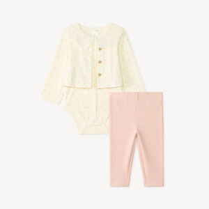 Tweedelig set voor baby meisjes: rompertje met vesteffect en legging. 