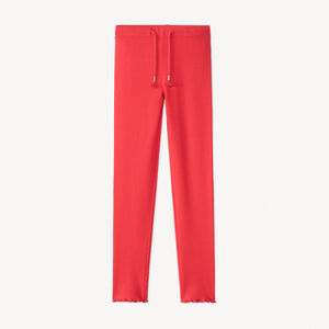 Legging côtelé uni avec cordon à pompons pour fille 