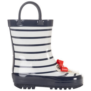 Gestreepte regenlaarzen met handvat en fantasie patch voor meisjes 