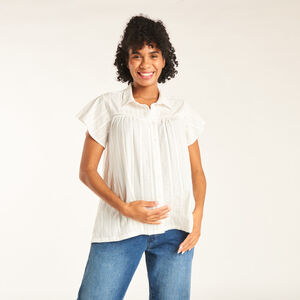 Korte mouwen blouse van effen stof voor dames 