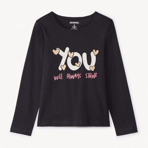 T-shirt manches longues fantaisie pailletée pour fille  