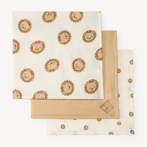 Set van 3 vierkante swaddles met leeuwenmotief 