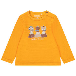 Geel T-shirt met lange mouwen en dierenprints voor babyjongens 