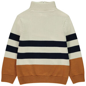 Pull fantaisie à rayures et col camionneur en tricot côte garçon 