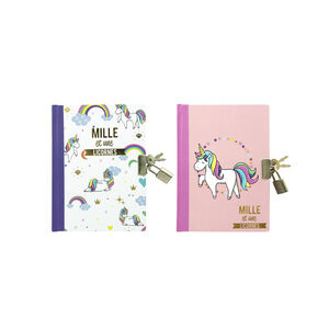 Journal intime avec cadenas imprimé licorne 