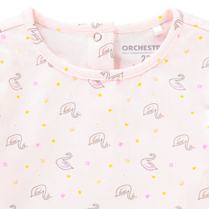 Roze T-shirt met lange mouwen en zwanenprint voor babymeisjes 