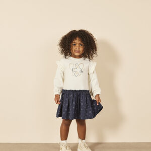 Jurk met 2-in-1 effect en vogelprint voor meisjes 