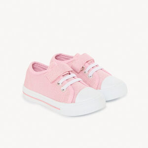 Lage canvas sneakers in glinsterend lila met klittenband en veters voor meisjes 