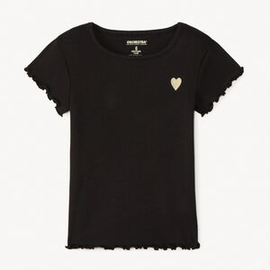 Korte mouwen geribd T-shirt met geborduurd hart voor meisjes 