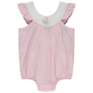 Barboteuse rayée à bretelles volantées pour bébé fille 