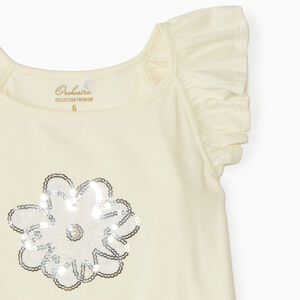 Débardeur manches fantaisie et fleurs en sequins fille 