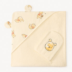 Set van badcape + washand Winnie de Poeh Disney voor baby's 