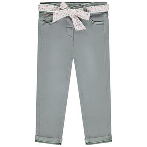 Jean droit avec ceinture fleurie à nouer pour bébé fille 