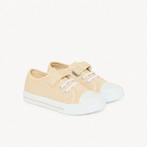 Lage sneakers van gouden stof met klittenband voor meisjes 