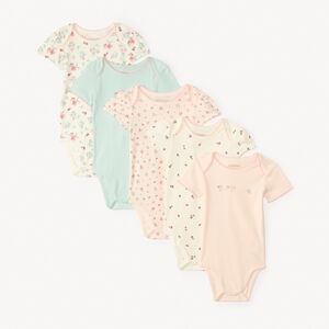 Set van 5 korte mouwen rompertjes met een trendy ontwerp voor meisjes. 