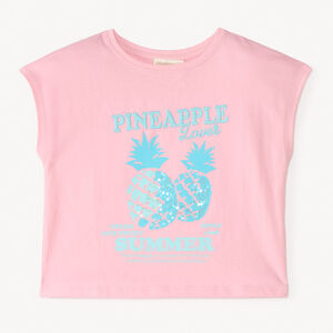 T-shirt manches courtes print ananas avec broderie et sequins pour fille  
