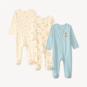 Set van 3 lange mouw rompers met rits aan de voorkant met een motief van een klein paard voor babyjongens. 