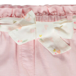 Short en toile armurée avec ceinture à nouer pour bébé fille 