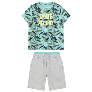 Ensemble à t-shirt imprimé et bermuda uni pour enfant garçon 