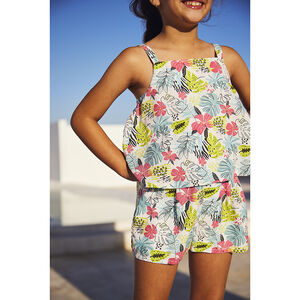 Combishort effet 2 en 1 en lyocell imprimé tropical pour fille 
