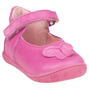 Babies en cuir rose avec patch papillon 