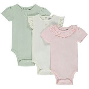 Lot de 3 bodies manches courtes en maille pointel pour bébé fille 