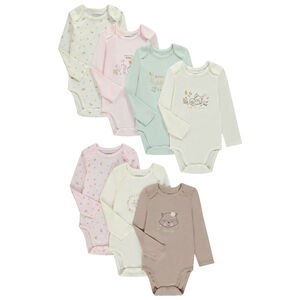 Lot de 7 bodies fantaisie en maille côte pour bébé fille  