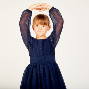 Robe de fête manches longues en crêpe pailletée fille 