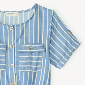 Combishort en denim à rayures blanches fille 