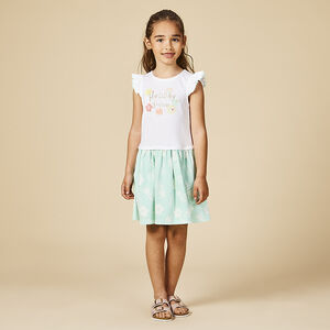 Jurk met korte mouwen 2-in-1 effect print met pailletten voor meisjes 