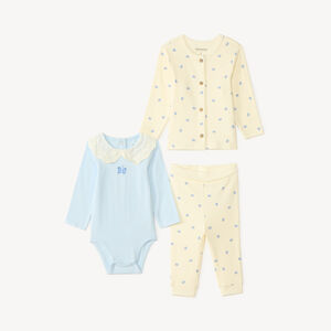 3-delig set met collerette rompertje + vest + broek met vlinderprint voor babymeisjes 