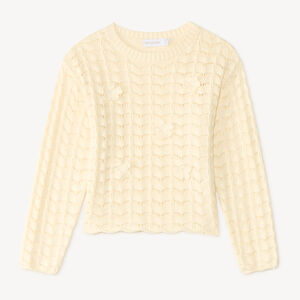 Pull fille en tricot ajouré avec fleurs crochetées 