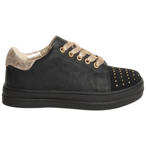 Lage meisjessneakers uit twee stoffen met gouden details 