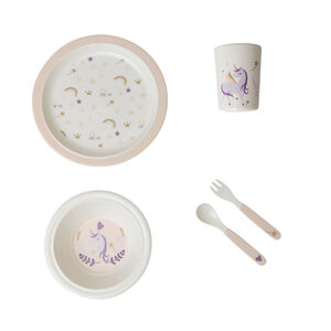 Maaltijdset 5-delig melamine eenhoorn roos/wit 