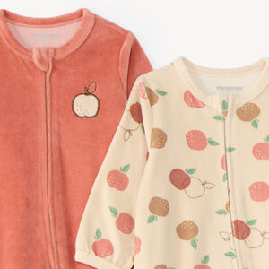 Set van 2 meisjes slaapdressjes in velours met rits, appelmotief. 