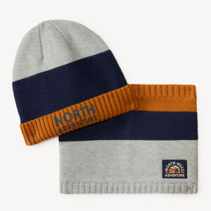Set met muts en snood met kleurblokken en microfleece 