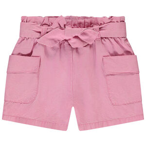 Short à nouer en toile unie pour bébé fille 