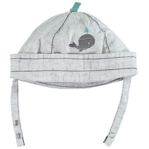 Zonnehoedje van fantasietricot met walvismotief 