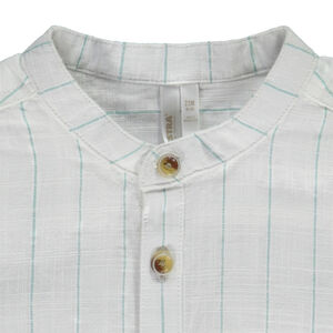 Gestreepte babyjongenshemd met korte mouwen en mao kraag 