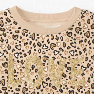 Sweatshirt in fleece met luipaardprint en gouden pailletten voor meisjes 