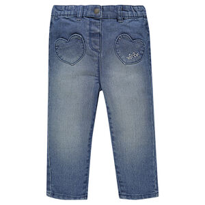 Jeans à taille élastiquée et poches 