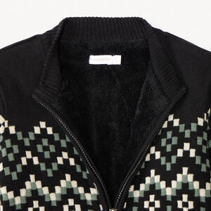 Vest in gebreide stof met sherpa voering en Azteekse jacquardmotieven voor jongens 